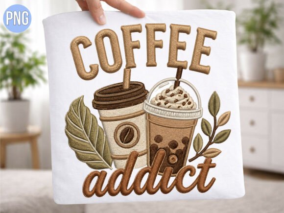 Embroidery Coffee Iced Drink Addict PNG Review