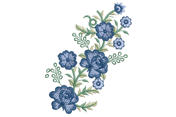 Lush Blue Flowers Embroidery Design